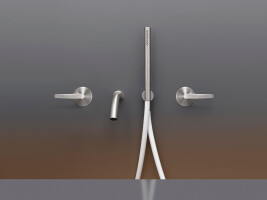 FLG41 - Wall mounted 2 progressive mixers set for bathtub with spout L. 170 mm and cylindrical hand shower Ø 18 mm