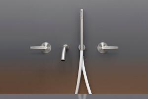 FLG41 - Wall mounted 2 progressive mixers set for bathtub with spout L. 170 mm and cylindrical hand shower Ø 18 mm