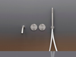 GIO26 - Wall mounted 2 progressive mixers set for bathtub with spout L. 170 mm and cylindrical hand shower Ø 18 mm