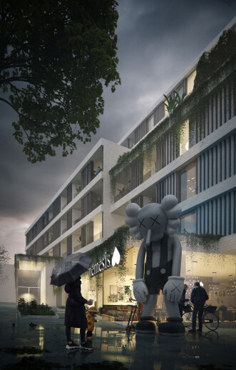 Residential Building with KAWS Sculpture