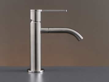 INV01 - Deck mounted mixer H. 155 mm with swivelling spout for gush flow, opening in cold water