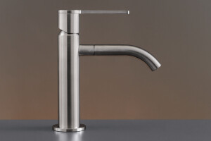 INV01 - Deck mounted mixer H. 155 mm with swivelling spout for gush flow, opening in cold water