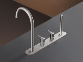 INV56 - Rim mounted set of 2 mixers with spout H. 245 mm and cylindrical hand shower Ø 18 mm