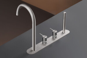 INV56 - Rim mounted set of 2 mixers with spout H. 245 mm and cylindrical hand shower Ø 18 mm