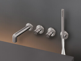 CAR55 - Wall mounted 2 mixers set for bathtub with spout L. max. 200 mm and cylindrical hand shower Ø 18 mm