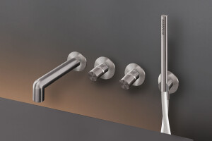 CAR55 - Wall mounted 2 mixers set for bathtub with spout L. max. 200 mm and cylindrical hand shower Ø 18 mm