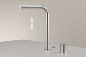 MIL215 - Two-hole mixer with up & down swivelling spout and pull-out hand shower