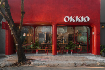 The strikingly red and retro Okkio Caffe exudes a strong brand identity