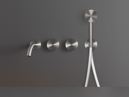 GIO94 - Wall mounted 2 mixers set for bathtub with spout L. 170 mm and round hand shower Ø 65 mm