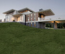 Walker Road Great Falls, Virginia luxury home exterior with modern ribbon windows