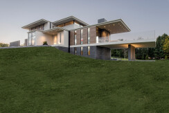 Walker Road Great Falls, Virginia luxury home exterior with modern ribbon windows