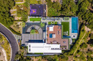 Bundy Drive Brentwood, Los Angeles modern California luxury estate for sports lovers, drone view