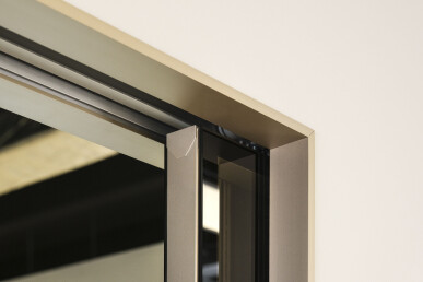 Decorative aluminium profile for flush pocket door with no jambs