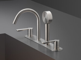 LTZ97 - Rim mounted set of 2 mixers with spout and retractable round hand shower Ø 70 mm