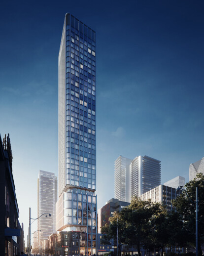 3D exterior rendering of Queen Tower in Toronto