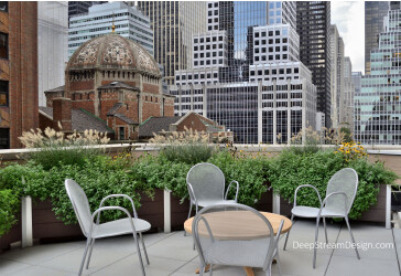 Large modular roof deck planters systems and liners with advanced drainage