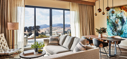 The luxurious interior with sweeping views of Napa wine country.