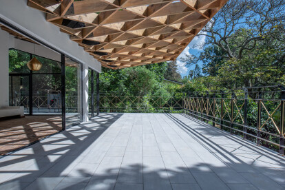 Shadows are everything: with blue skies and windy days, the shifting shadows on site make  a playful floor finish