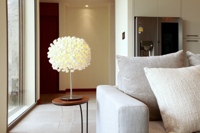 Silk cocoon table lamp in living room