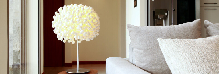 Silk cocoon table lamp in living room