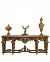 ROCOCO CONSOLE WITH GOLDEN CARVINGS AND HONEY ONYX TOP