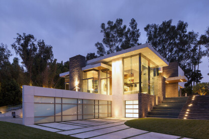 Summit House Beverly Hills luxury home modern glass wall exterior