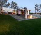 Summit House Beverly Hills modern mansion backyard exterior entertainment area & pool terrace