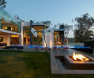 Summit House Beverly Hills modern luxury home backyard pool terrace with fire pit