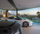 Laurel Way Beverly Hills modern home glass wall luxury car garage