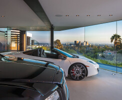 Laurel Way Beverly Hills modern home glass wall luxury car garage