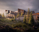 3d photorealistic exterior visualization of a ski resort project in France