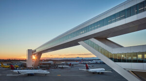 Soaring aerial walkway welcomes passengers to the new International Arrivals Facility at Seattle-Tacoma Airport