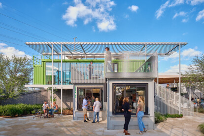The Pitch by Mark Odom Studio repurposes shipping containers to form a vibrant new hub for Austin, Texas