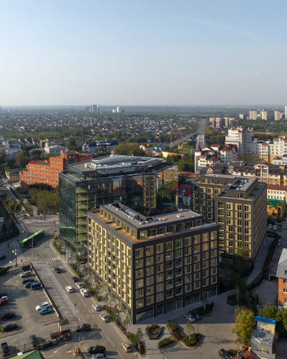 Mixed-use quarter with a public park