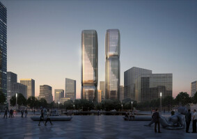 Twin-Tower Landmark Glittering at Qianjiang