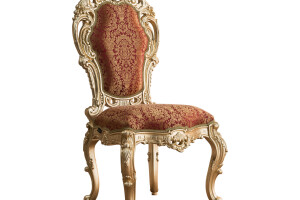 Hand-carved baroque chair with sagomated curved legs in red damascus by Modenese