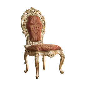 Hand-carved baroque chair with sagomated curved legs in red damascus by Modenese