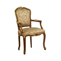 Baroque chair with armrest in natural wood walnut and gold leaf finish