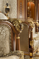 Empire-style Italian armchair with cushion in walnut and gold leaf finish