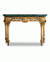 Gold leaf console with Guatemala green marble top by Modenese Interiors