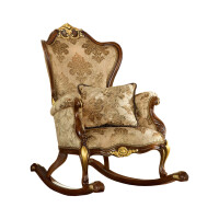 Rocking armchair in natural walnut wood and gold leaf finishes by Modenese