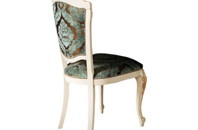 Victorian side chair in white finish and bluemarine upholstered seating by Modenese Interiors