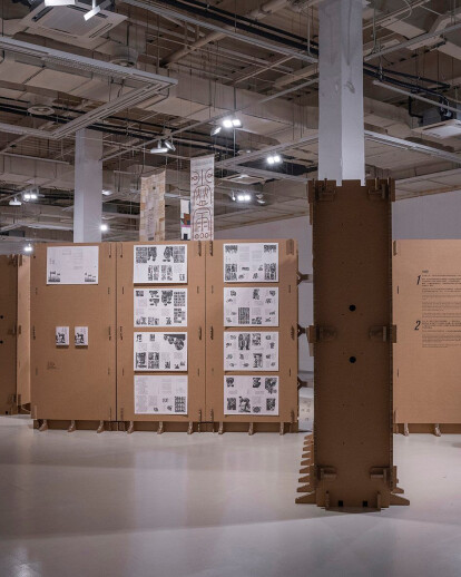 Exhibition space formed by corrugated cardboards