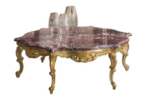 Figured hexagonal coffee table with French Red marble top by Modenese