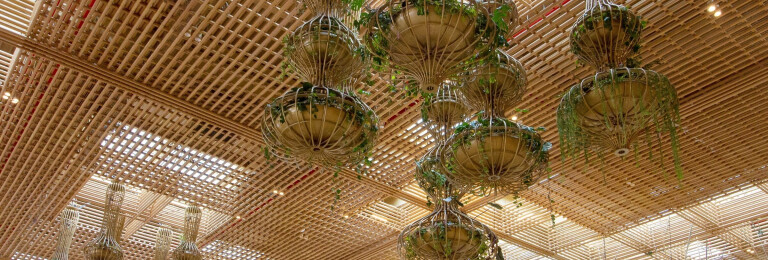 Bamboo N-vision engineered bamboo stems at Kempegowda International Airport Terminal 2 in Bengaluru