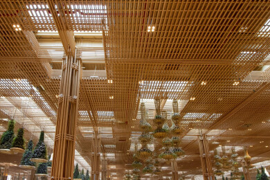 Bamboo N-vision engineered bamboo stems at Kempegowda International Airport Terminal 2 in Bengaluru