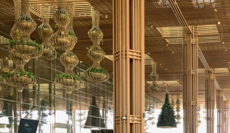 Bamboo N-vision engineered bamboo stems at Kempegowda International Airport Terminal 2 in Bengaluru