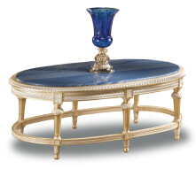 Oval coffee table with Azul marble top and luxury gold leaf by Modenese