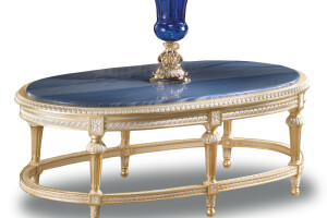 Oval coffee table with Azul marble top and luxury gold leaf by Modenese