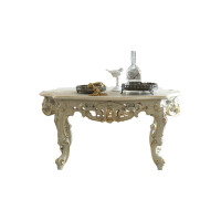 Oval figured coffee table in ivory finishing and gold leaf details by Modenese